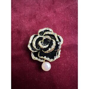 Black Rose Brooch With Pearl